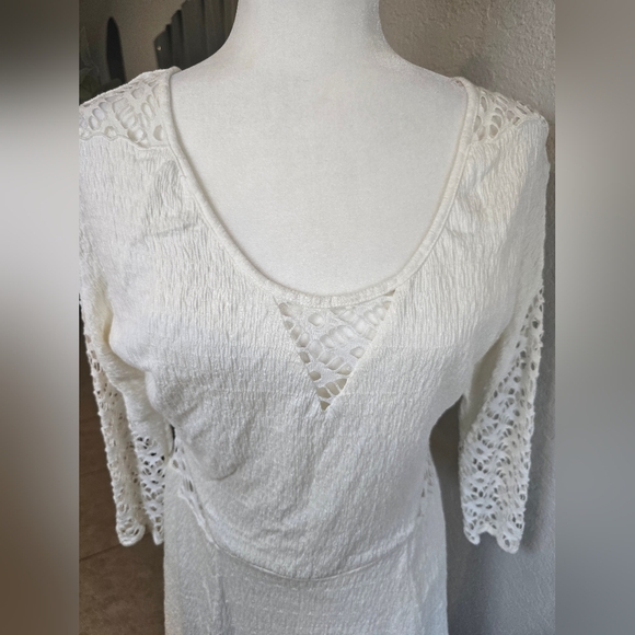 Free People Fit Flare Knit Skater Dress 3/4 Slv Lace Mesh Cutout  stretch Size L - Picture 6 of 12